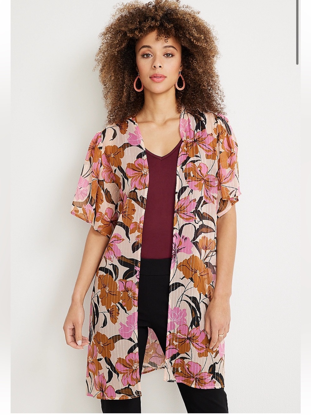 🆕 NWT Maurices Floral Flutter Sleeve Kimono, XL